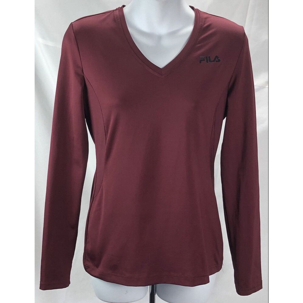 Fila Sport jersey top S burgundy V-neck longsleeve moisture wicking Active Wear
